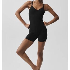 ALO Yoga Black Seamless Scoop-Neck Bodysuit Romper